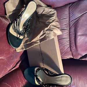 Pretty black sandal with silver beading Approximately 2 inch heel